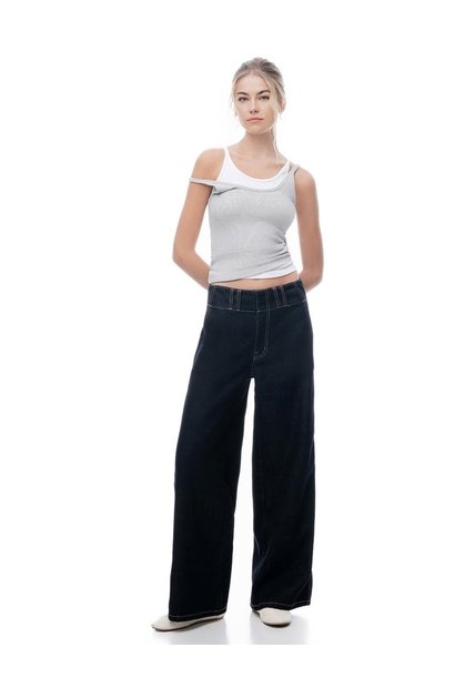 Jean Wide Leg Tiro Medio Indigo Osc Mujer Azul Oscuro