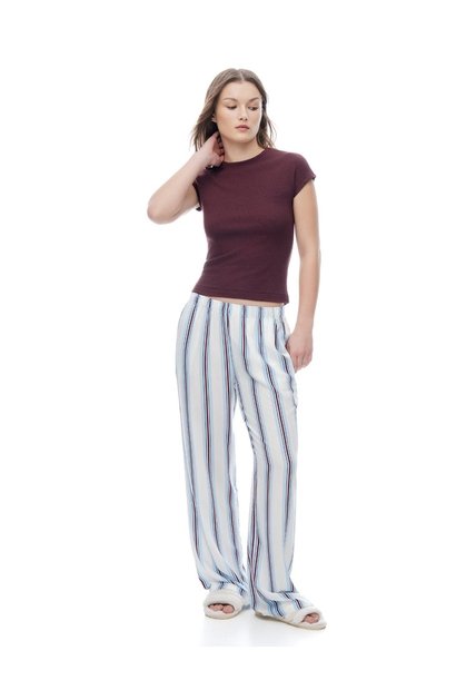Pantalón Relaxed Tiro Medio Azul Rayas Mujer Azul