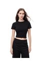 Camiseta Crop Slim Algodón Negra Mujer Negro de Gef