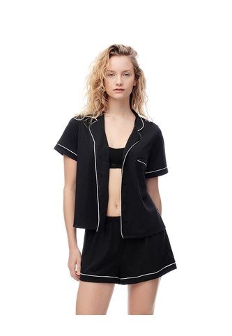 Camisa + Short De Pijama Algodón Negro Mujer Negro Gef