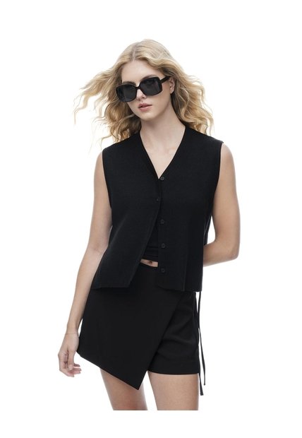 Chaleco Regular Rib Negro Mujer Negro