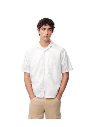 Camisa Manga Corta Regular Algodón Rayas Hombre Blanco