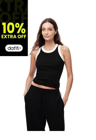 Camiseta Esqueleto Slim Rib Algodón Negra Mujer Negro Gef