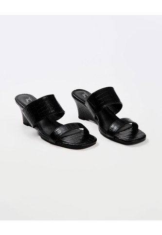 Sandalias Mule De Tacón Ancho Negras Mujer Negro Gef