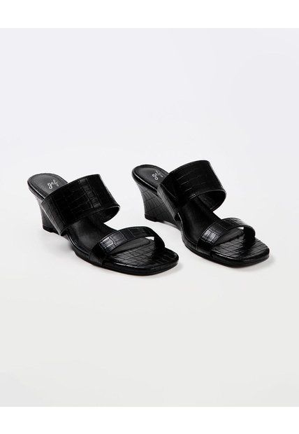 Sandalias Mule De Tacón Ancho Negras Mujer Negro