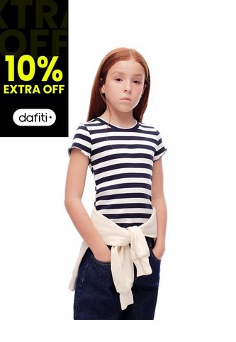 Camiseta Slim Algodón Rayas Niña Azul Gef