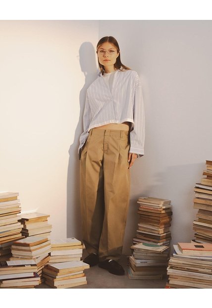 Pantalón Tiro Medio Baggy Barrel Drill Café Mujer Cafe