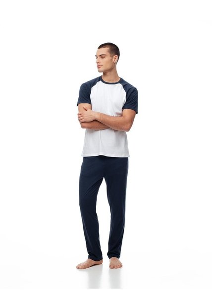 Camiseta + Pantalón De Pijama Algodón Hombre Azul