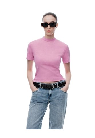 Camiseta Crop Slim Algodón Rosada Mujer Rosa Gef