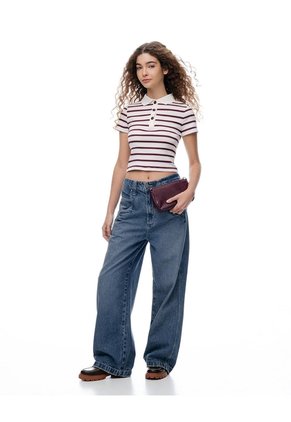 Jean Loose Tiro Medio índigo Medio Mujer Azul Oscuro