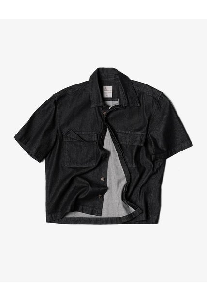 Camisa Manga Corta Loose Denim Negro Hombre Negro