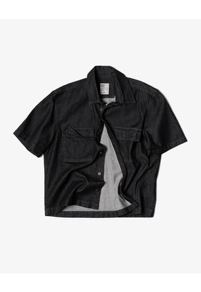 Camisa Manga Corta Loose Denim Negro Hombre Negro