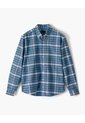 Camisa Manga Larga Regular Algodón Cuadros Hombre Azul de Gef