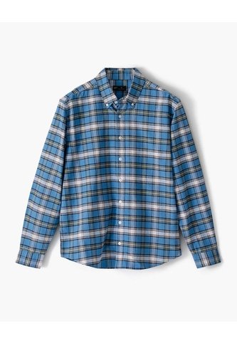 Camisa Manga Larga Regular Algodón Cuadros Hombre Azul Gef