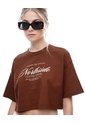 Camiseta Crop Regular Algodón Café Estampada Mujer Cafe de Gef