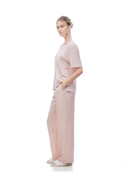 Pantalón Relaxed Tiro Medio Rosado Estampado Mujer Rosa