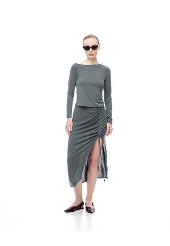 Falda Midi Tiro Medio Gris Mujer Gris Gef