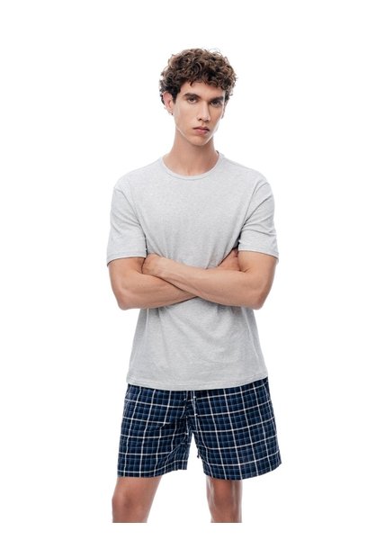 Pijama Relaxed Manga Corta Azul Cuadros Hombre Azul