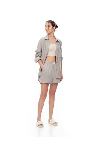 Short Relax Tiro Alto Texturizado Taupe Mujer Marron Claro Gef