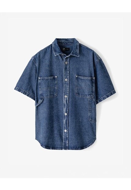 Camisa Manga Corta Regular índigo Medio Hombre Azul Oscuro