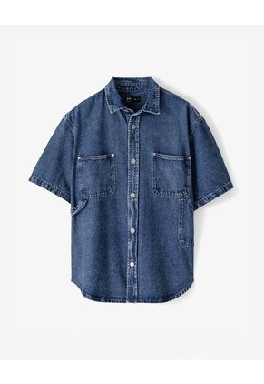 Camisa Manga Corta Regular índigo Medio Hombre Azul Oscuro