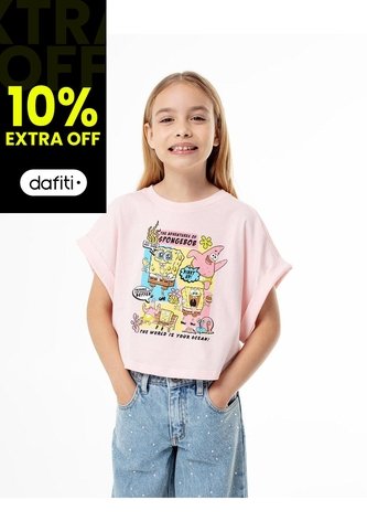 Camiseta Regular Bob Esponja Rosa Niña Rosa Gef