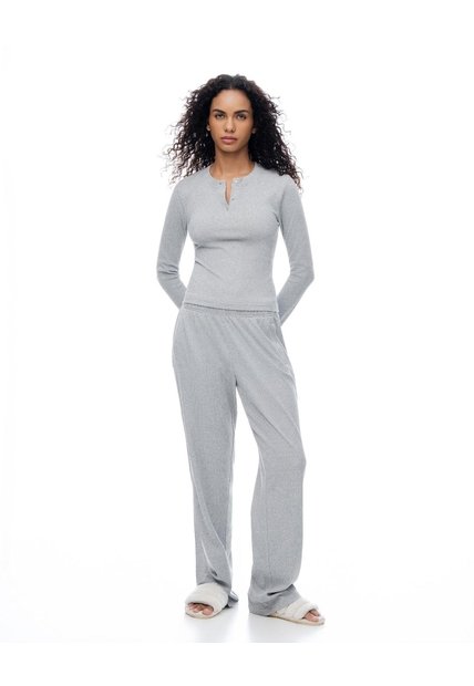 Pantalón Regular Tiro Medio Gris Mujer Gris