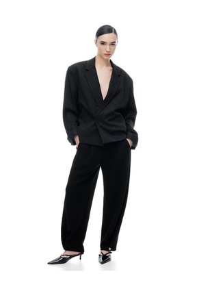 Pantalón Loose Tiro Medio Negro Mujer Negro