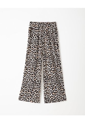 Pantalón Wide Leg Tiro Medio Estampado Mujer Negro Gef