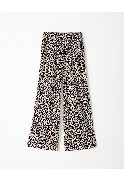 Pantalón Wide Leg Tiro Medio Estampado Mujer Negro