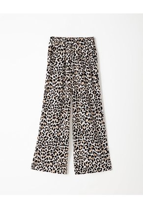 Pantalón Wide Leg Tiro Medio Estampado Mujer Negro