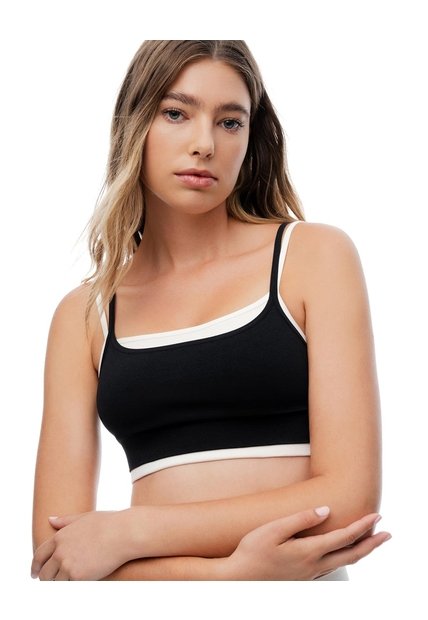 Top Deportivo Soporte Medio Negro Mujer Negro