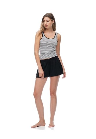 Camiseta + Short De Pijama Rib Rayas Mujer Negro Gef