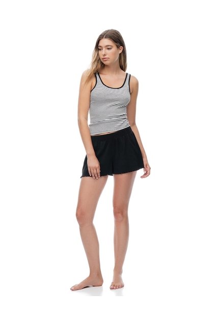 Camiseta + Short De Pijama Rib Rayas Mujer Negro