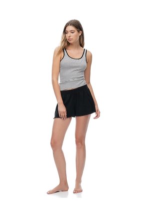 Camiseta + Short De Pijama Rib Rayas Mujer Negro