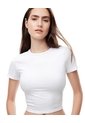 Camiseta Crop Slim Algodón Blanca Mujer Blanco de Gef