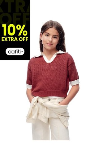 Polo Regular Tejido De Punto Roja Niña Rosa Gef