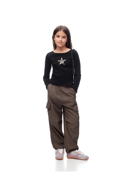 Jogger Cargo Tiro Medio Café Niña Cafe