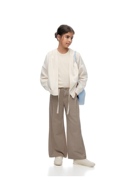 Pantalón Loose Tiro Medio Algodón Café Niña Cafe