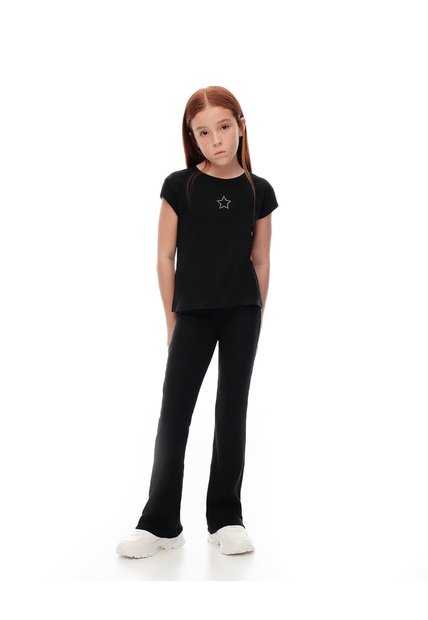 Pantalón Flare Tiro Alto Algodón Negro Niña Negro