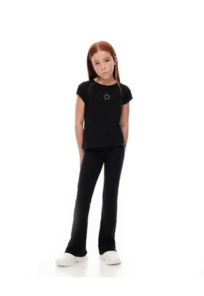 Pantalón Flare Tiro Alto Algodón Negro Niña Negro