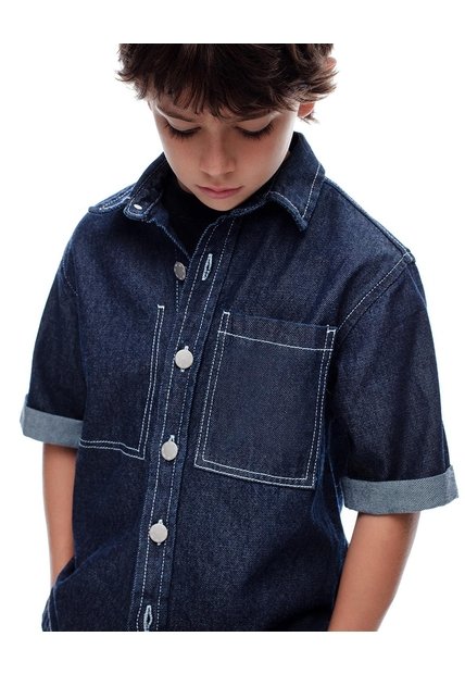 Camisa Manga Corta Regular Denim índigo Oscuro Niño Azul Oscuro