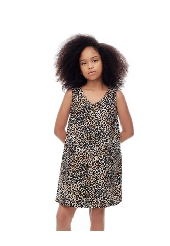 Vestido Corto Drill Algodón Print Niña Marron Gef