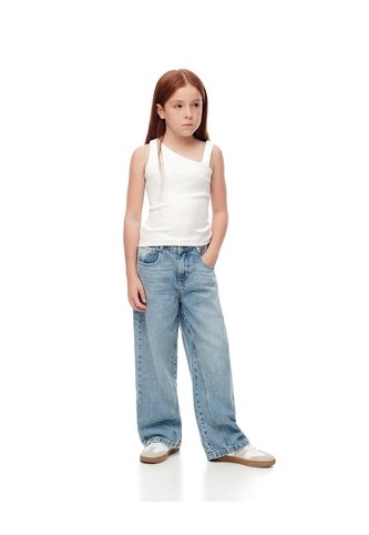 Jean Wide Leg Tiro Medio índigo Medio Niña Azul Oscuro Gef
