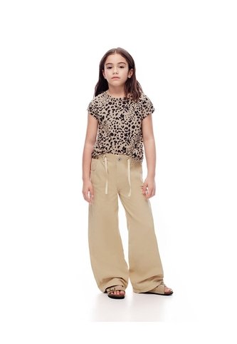 Pantalón Wide Leg Tiro Medio Drill Algodón Habano Niña Marron Gef