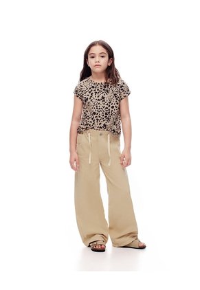 Pantalón Wide Leg Tiro Medio Drill Algodón Habano Niña Marron