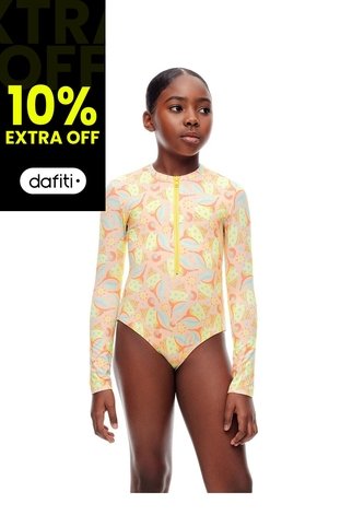 Vestido De Baño Manga Larga Estampado Niña Amarillo Gef