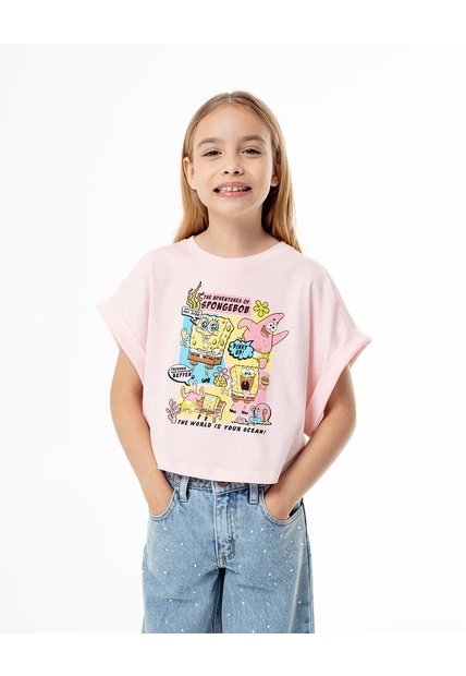 Camiseta Regular Bob Esponja Rosa Niña Rosa