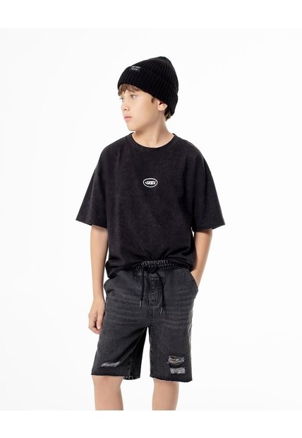 Bermuda Denim Regular Gris Niño Azul