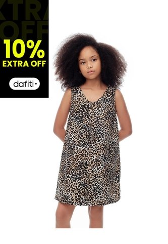 Vestido Corto Drill Algodón Print Niña Marron Gef